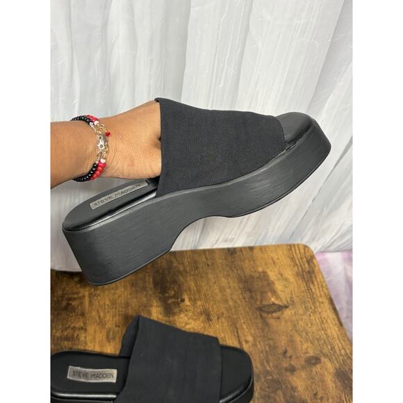 Steve Madden Sz 38 (7.5) Black Slinky 30 Slide Sandals 90s Y2K Chunky Platform - Picture 6 of 10